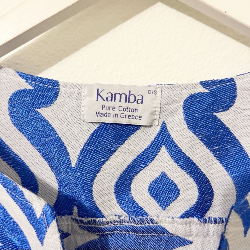 Kambra Blue White Grecian Dress Cotton Size OS Medium - Picture 2 of 5